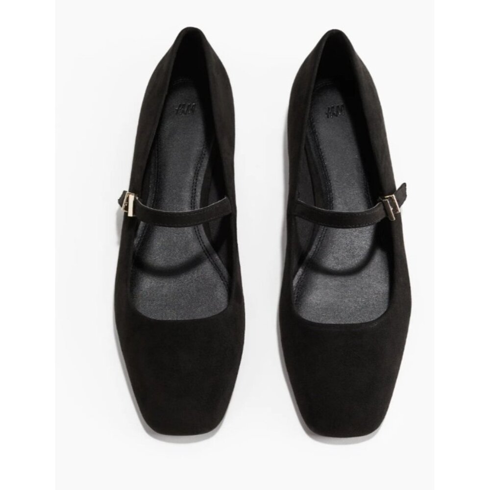 H&M Black Mary Jane Flats Square Toe Ballet Shoes Strap Minimalist EU 40 US 9